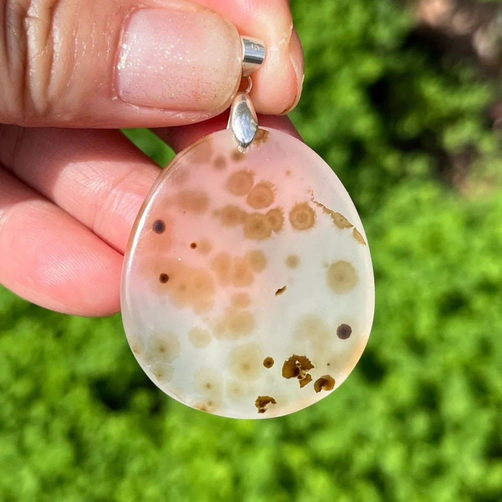 Sterling silver dendritic flower agate free form pendant‎ 2031